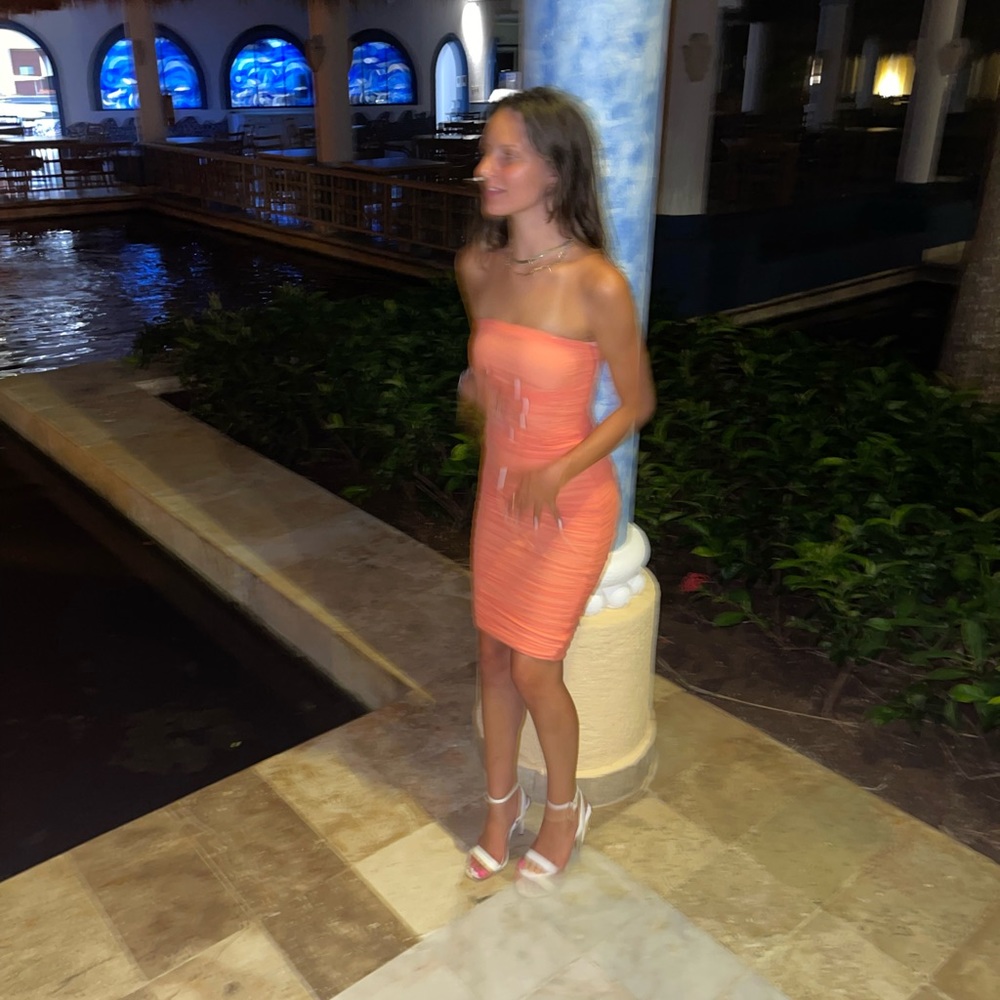 Oh polly Peach Runched midi dress
